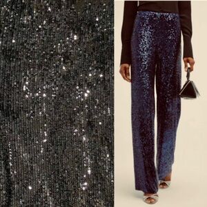 New Teri Jon Black Sequin Wide-Leg Pants